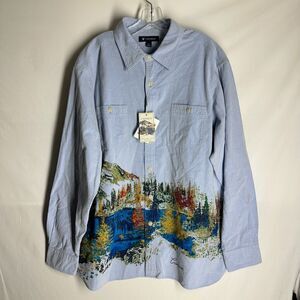NWT Cremeiux Adirondack Lake Printed Collection Blue Oxford Men Shirt + Bonus XL